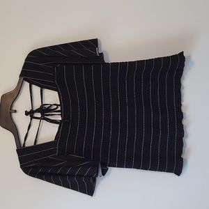 2/$15 Black and White Pinstripe Top from Maurices with Flutter Sleeves